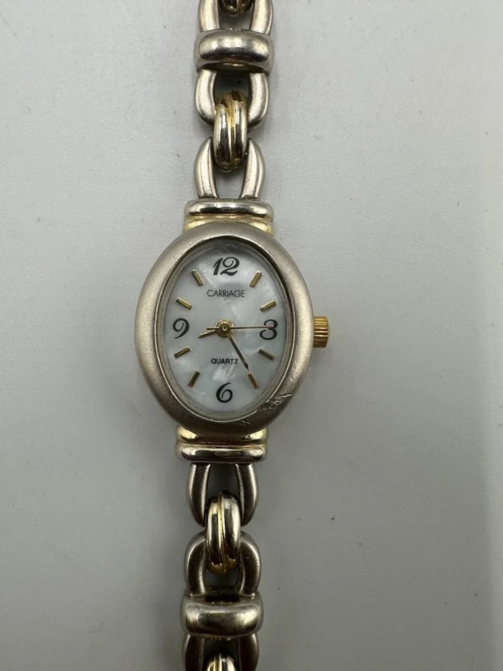 3/$30 Carriage Watch Women Silver Gold Two Tone Oval Dial 19MM New Battery 6.5'